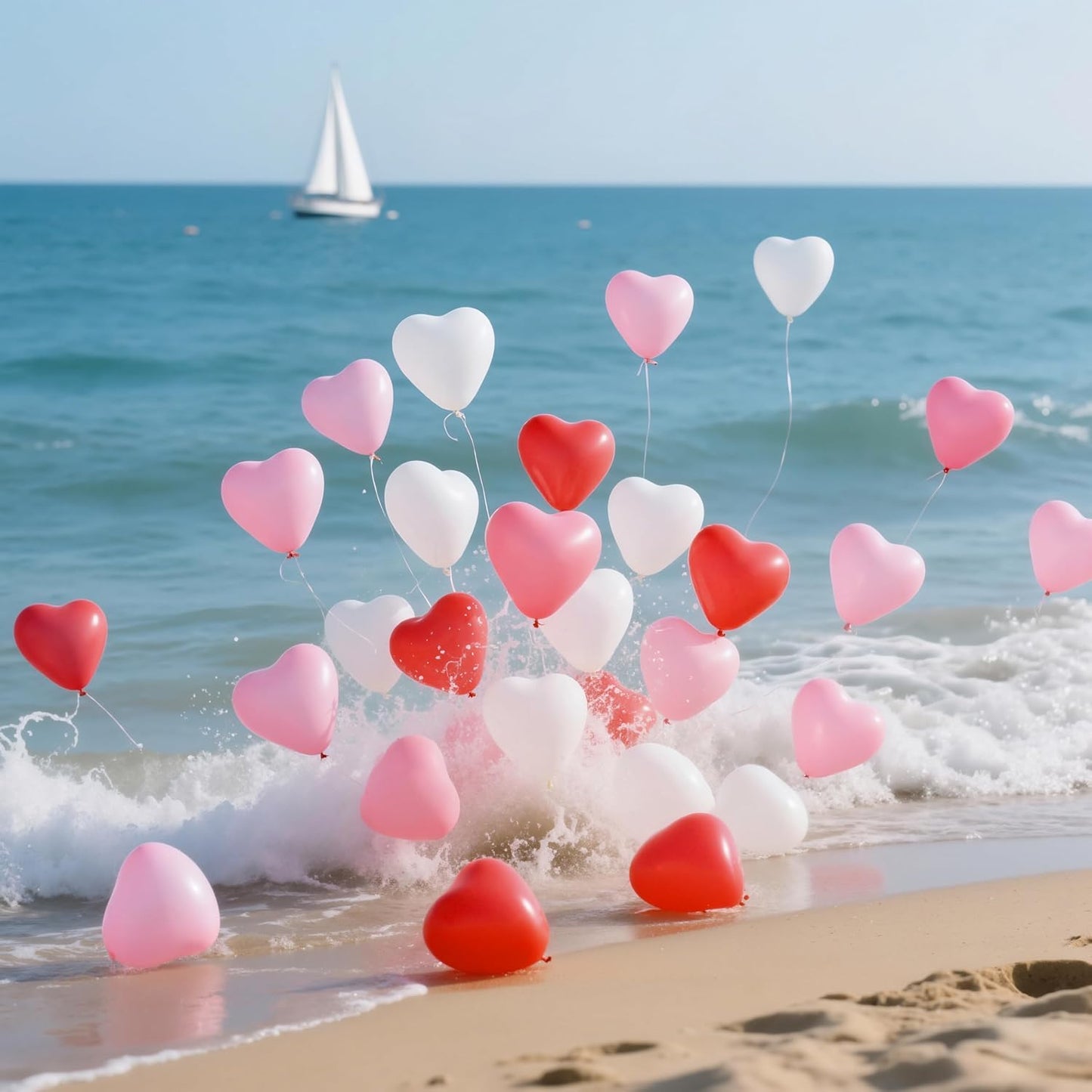 50 Pcs Heart Shaped Balloons, 12 Inch Romantic Valentine Balloons Kit, Red Pink and White Balloon for Wedding Anniversary Engagement Valentines Day Decor