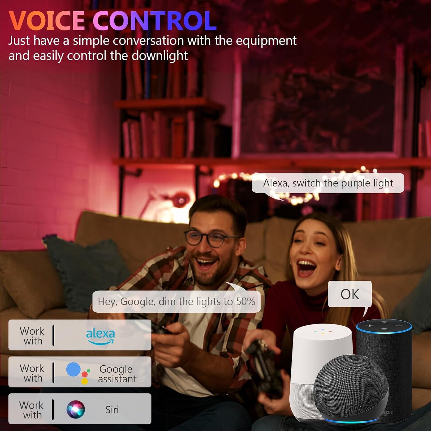 6 inch Smart LED Can Lights with Remote, RGB Color Changing Bluetooth Baffle Trim Downlight, 13W 1050LM LED Recessed Lighting, Compatible with Alexa, Google Home and Siri, 4 Pack