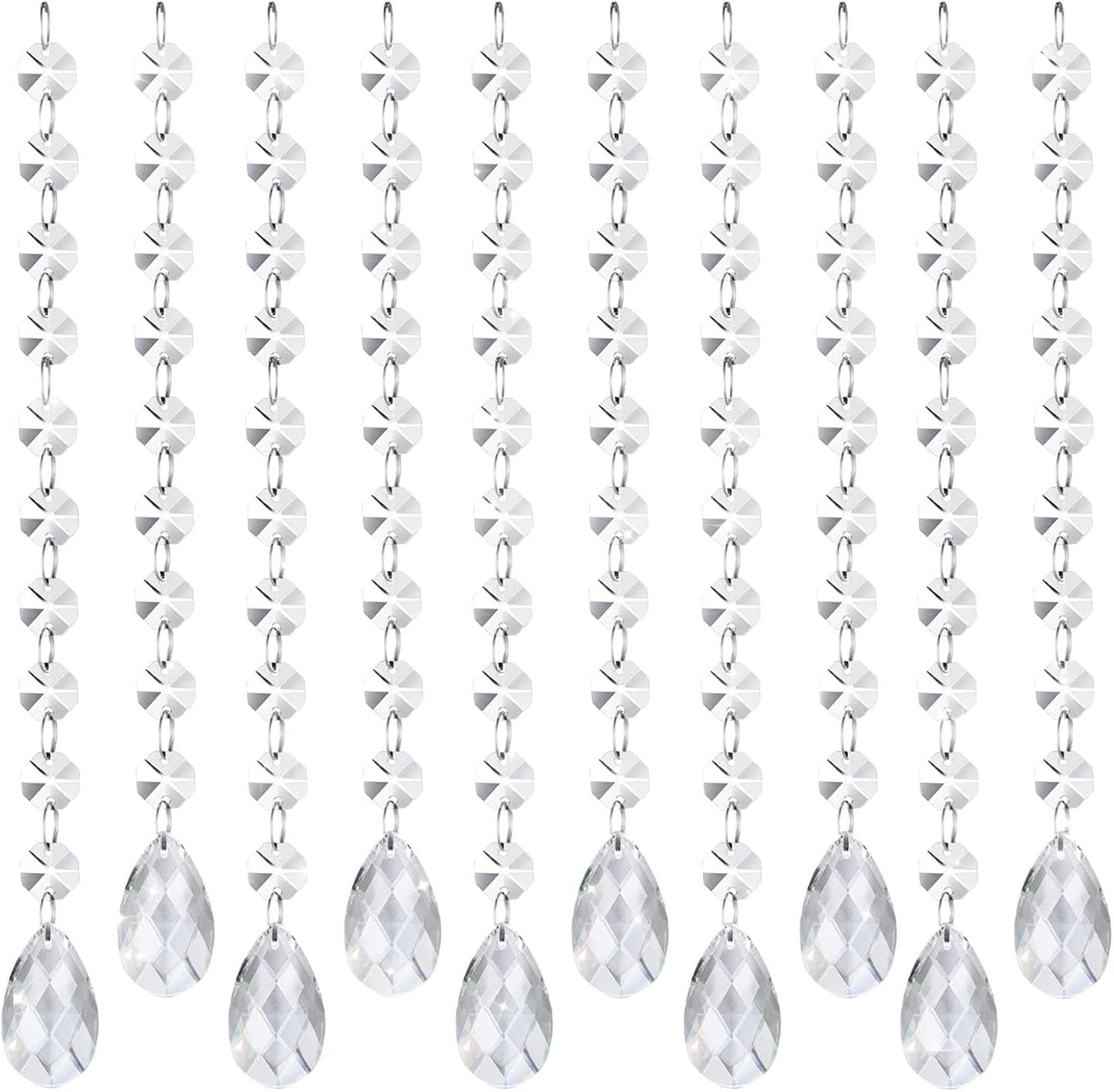 10 PCS Crystal Garland Strands, 33ft Hanging Crystal Strings for Window Curtains Doorway Decorations, Acrylic Clear Teardrop Crystal Ornaments for Christmas Tree, Wedding Party Home Chandelier Decor