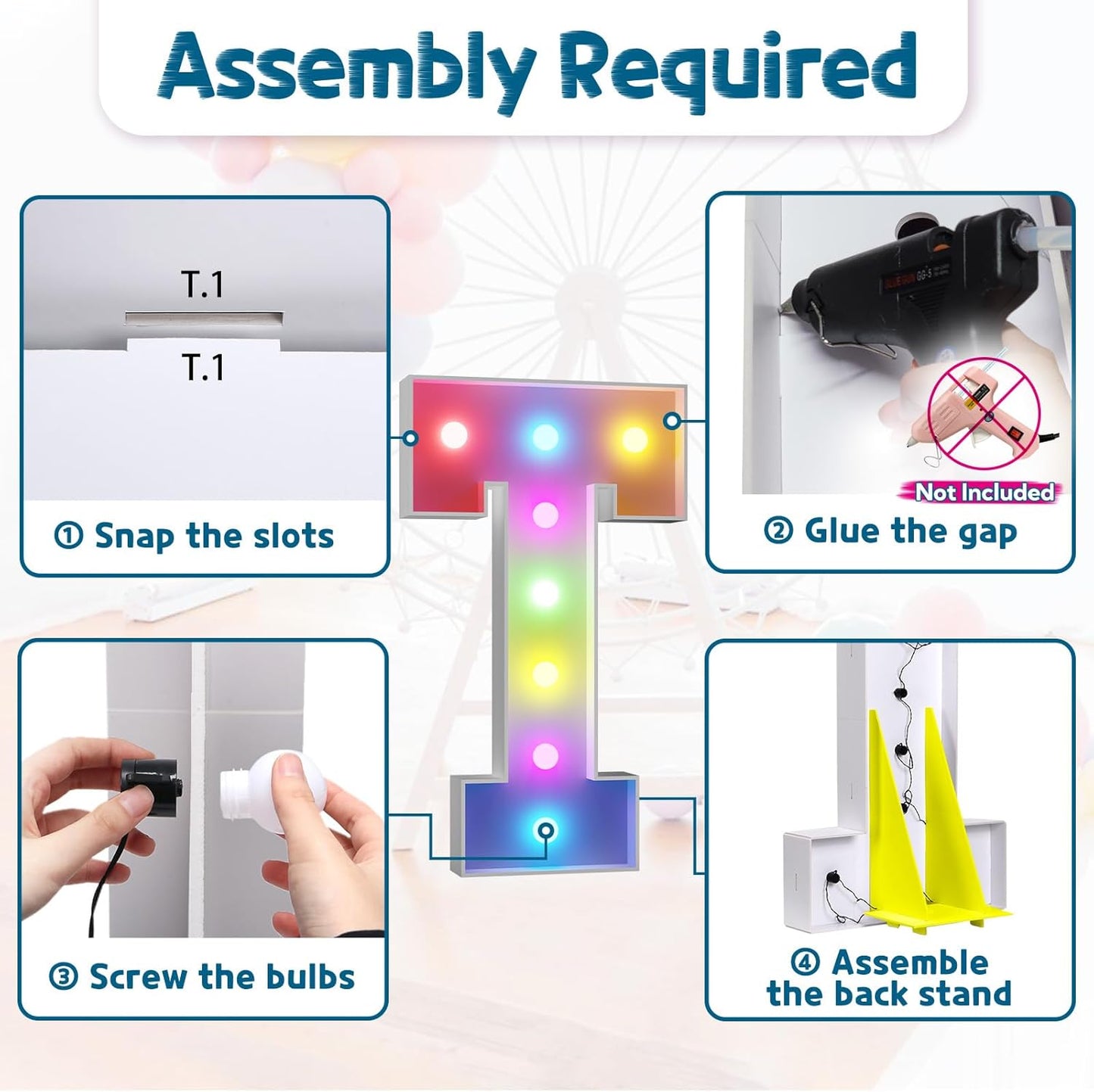 imprsv 3FT Colorful Marquee Light Up Letters T, 18 Colors Large Light up Letters Alphabet Sign with Remote, Big Marry Me Sign, Birthday Party Decorations Baby Shower Anniversary Wedding Decoration