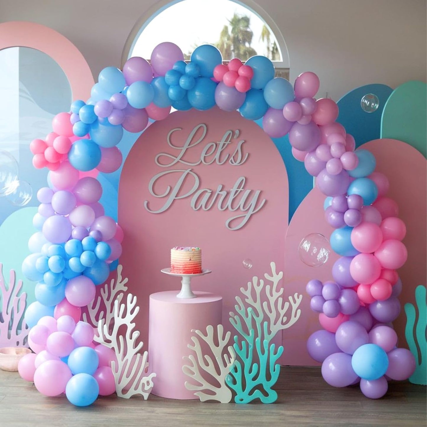 Blue Pink Purple Balloons, 12 Inch Pastel Balloons, Pearl Pink Purple Blue Pastel Latex Balloon for Boys Girls Baby Shower Gender Reveal Mermaid Birthday Wedding Princess Party Decorations
