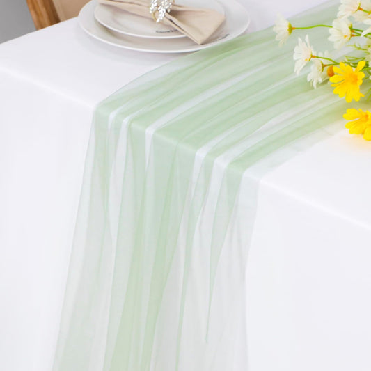 Snowkingdom Sage Green Table Runner, 10 FT Sheer Tulle Cheesecloth Gauze, Boho Rustic Table Centerpieces Decoration for Spring Wedding Baby Bridal Shower Christmas Party