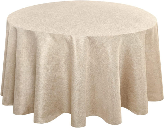 Hiasan Round Linen Tablecloth 120 Inch - Wrinkle and Stain Resistant Washable Polyester Fabric Table Cloth for Dining Room Kitchen Party, Beige