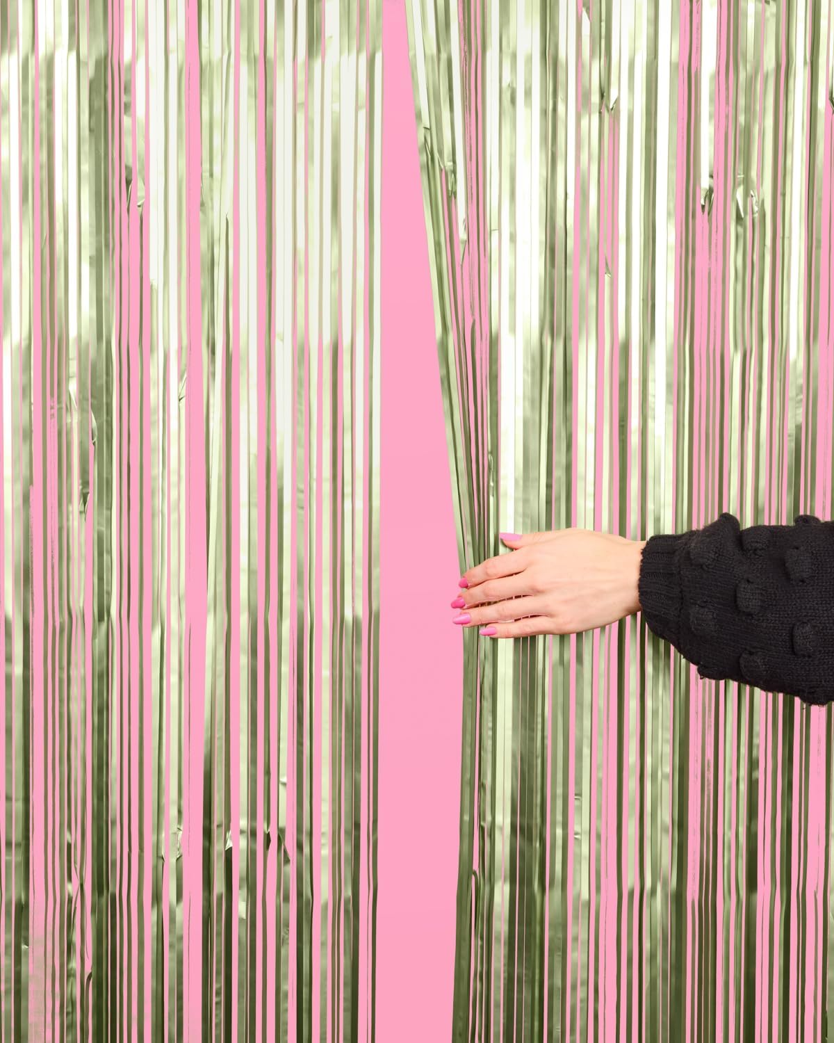 xo, Fetti Party Decorations Sage Green Foil Curtain - Set of 2 | Bachelorette Party Supplies, Cute Birthday Queen Photo Booth, Bach Martini Decor, Bridal Shower Backdrop