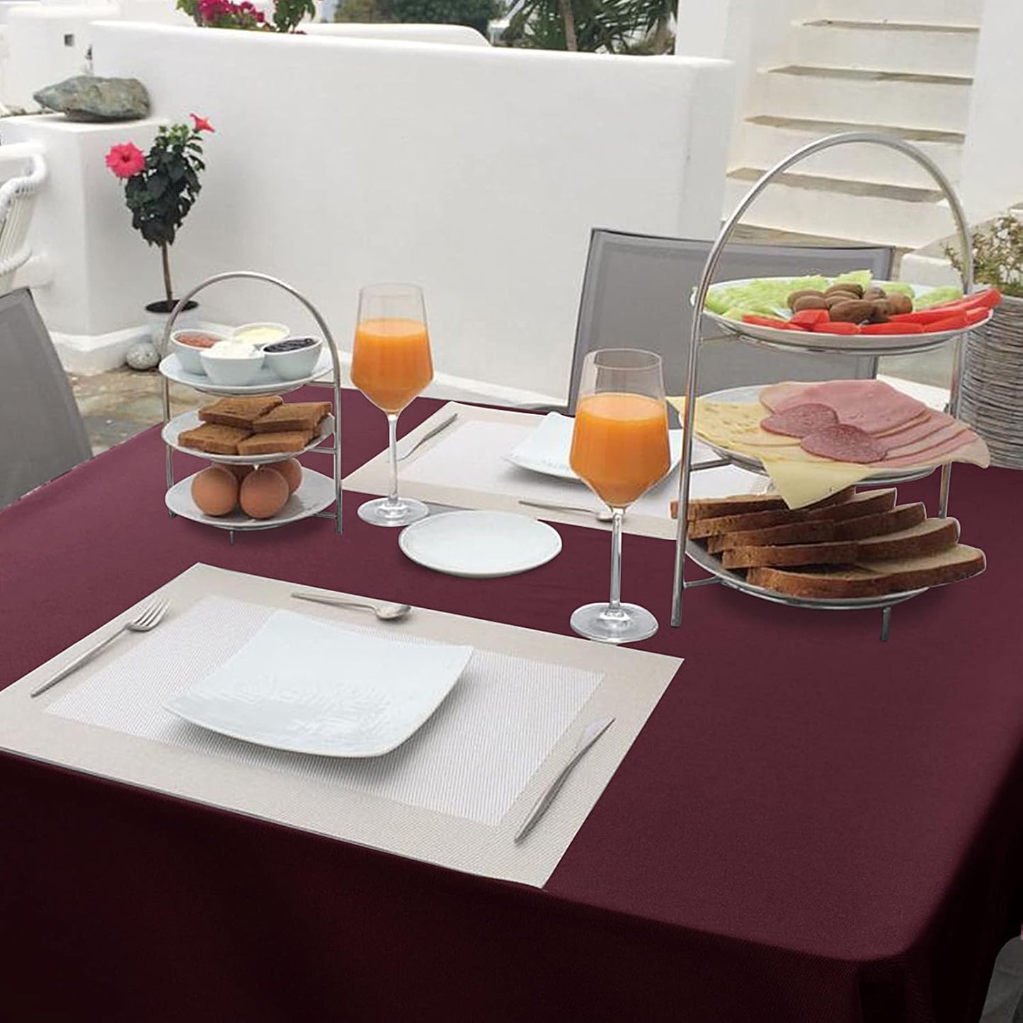 Hiasan Small Tablecloth for Square Tables - Waterproof and Spillproof Washable Christmas Fabric Table Cloth for Dining Room Kitchen Party (Burgundy, 40 x 40 Inch)