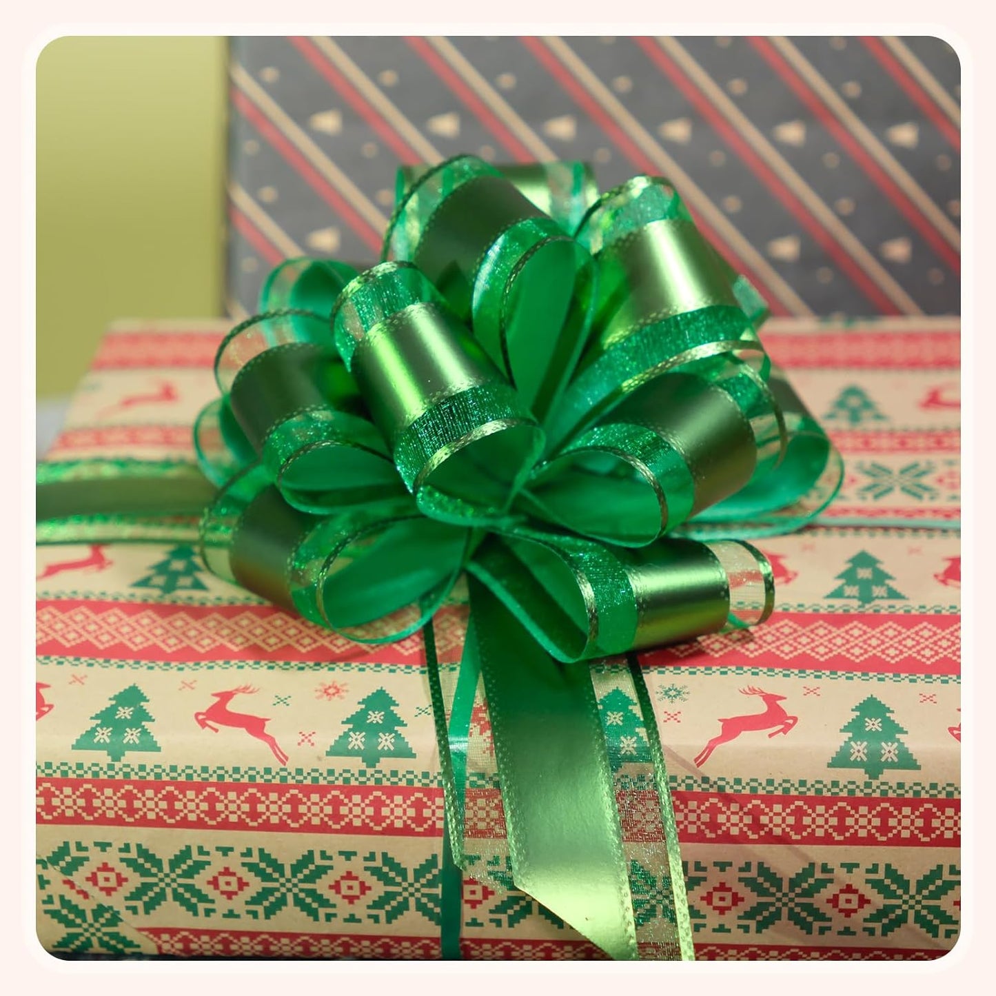 6 PCS 6 Inch Organza Green Pull Bows - Perfect for Gift Wrapping, Wedding Decor, Car Bows, Birthday Parties, Christmas, and Valentine's Day