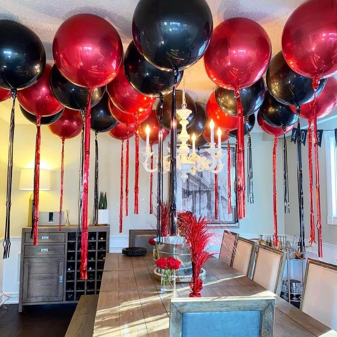 LHOAVWE 6 Pack 22 Inch 4D Red Balloons: 6 Pcs Round Foil Balloons (Uninflated) + Straw + 32 Foot Ribbon Roll - Red, Perfect for Birthday Parties