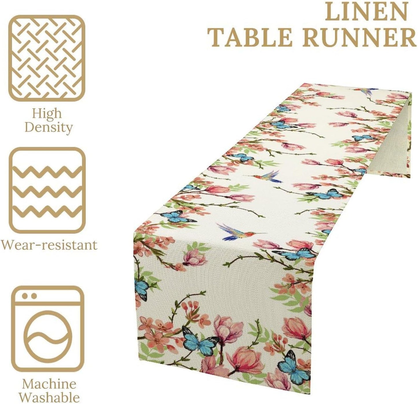 Floral Butterfly Table Runner Seasonal Spring Flower Bird Table Decoration Table Runner for Home Party Decoration 13x36 Inch