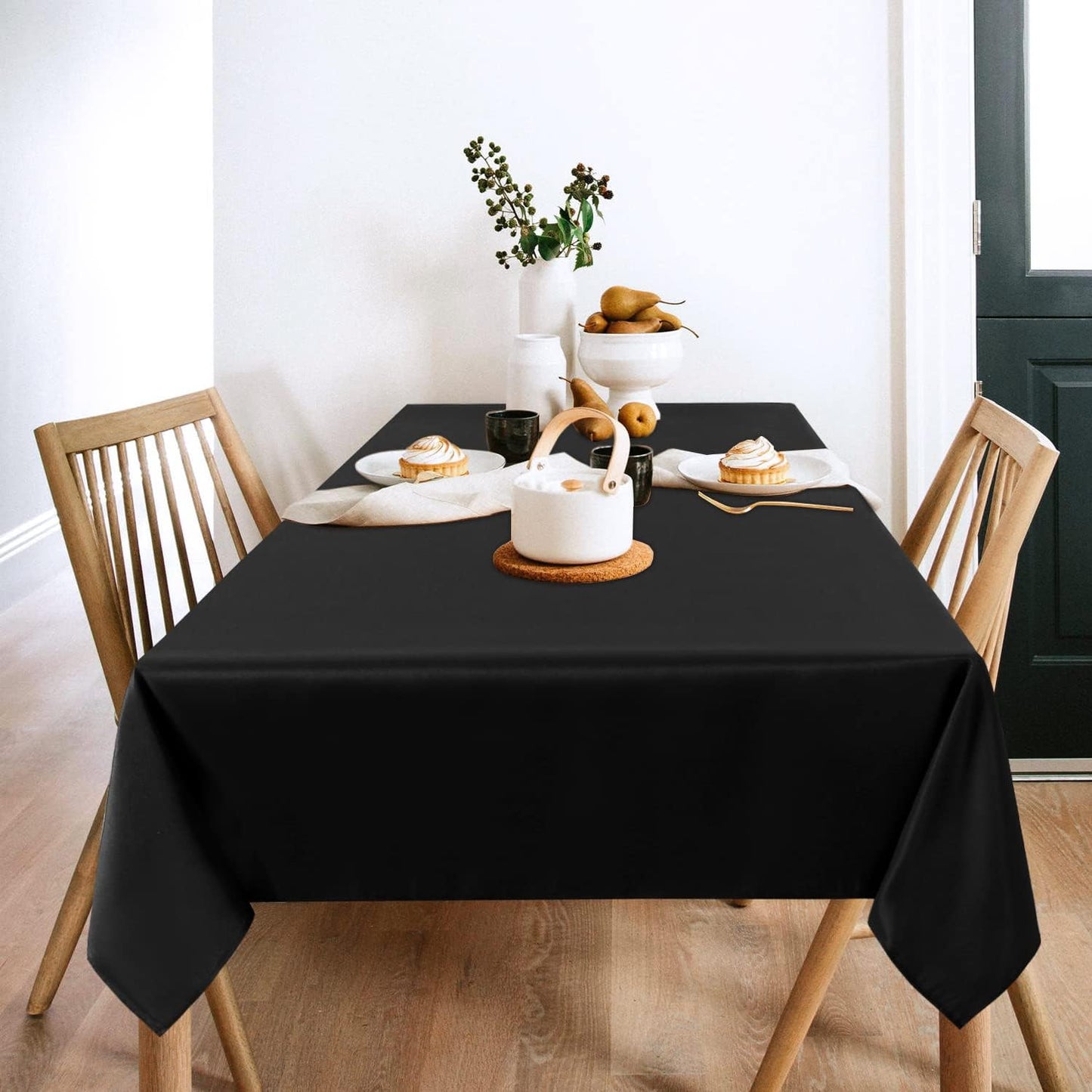 sancua 2 Pack Black Tablecloth 60 x 84 Inch, Rectangle 4 Feet Table Cloth - Stain and Wrinkle Resistant Washable Polyester Table Cover for Dining Tables, Buffet Parties and Camping