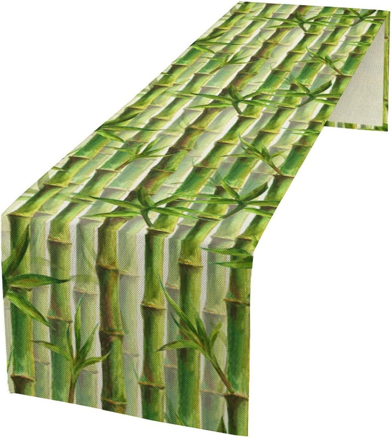 Bamboo Table Runner,Green Plant Print Table Runner for Kitchen Dining Table Home Party Decoration 13x60 Inch