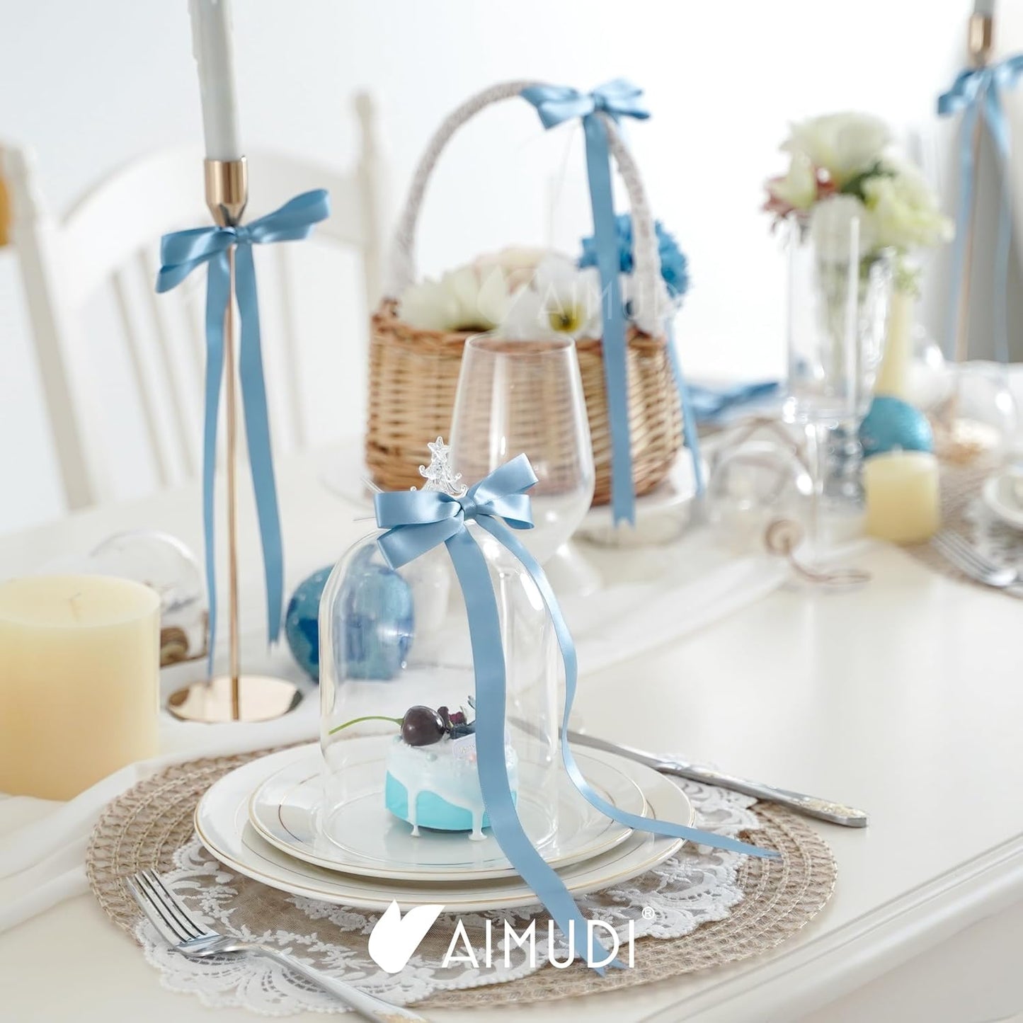 AIMUDI Dusty Blue Bows 5 × 10" Satin Bows for Gift Wrapping Twist Tie Bows Premade Ribbon Bows for Bouquets Invitations Baskets Crafts Wreaths Wedding Birthday Baby Shower Party Decorations, 36 PCs