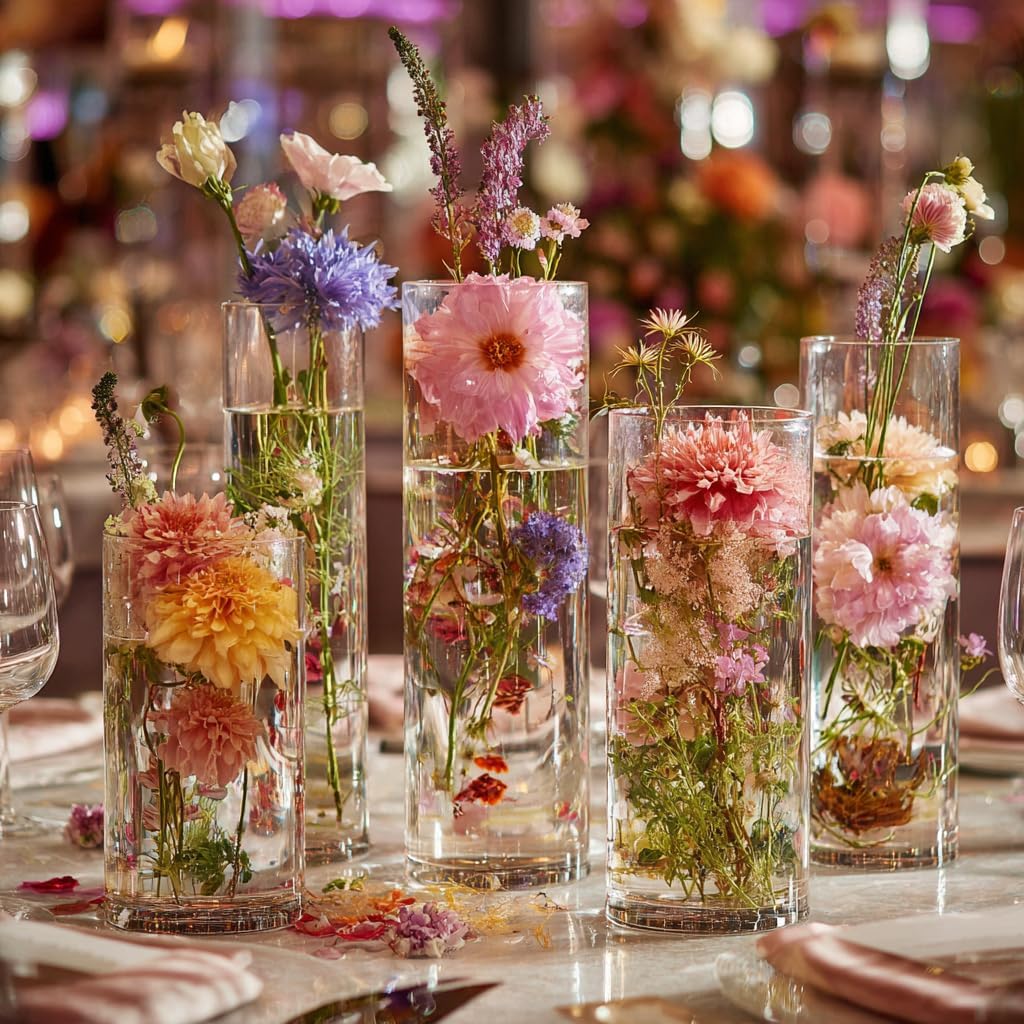 40pcs Glass Vase for Centerpieces, 4,6,7.5,8,10 inch Tall Clear Cylinder Flower Vase Bulk Floating Candle Holder for Wedding Table Home Décor and Party