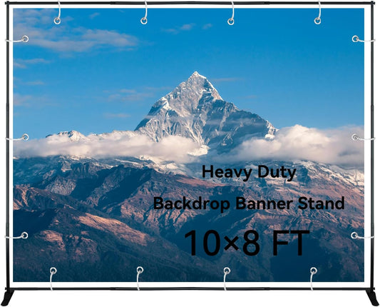 10x8 FT(WxH) Heavy Duty Backdrop Banner Stand with Adjustable Telescopic Tube,Step and Repeat Stand for Parties, Photo Booths, Exhibit Events and More Easy to Install(Carrying Bag Included)