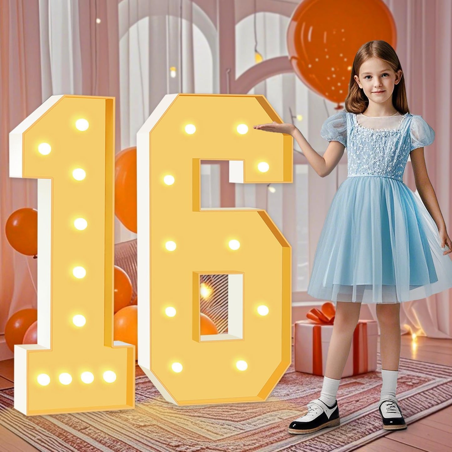 4FT Marquee Numbers 16, Large Light Up Numbers 16th Birthday Decorations for Girls Boys, Cardboard Number for Women Men Anniversary Party Decor Backdrop, DIY Foam Board Mosaic Number Sign