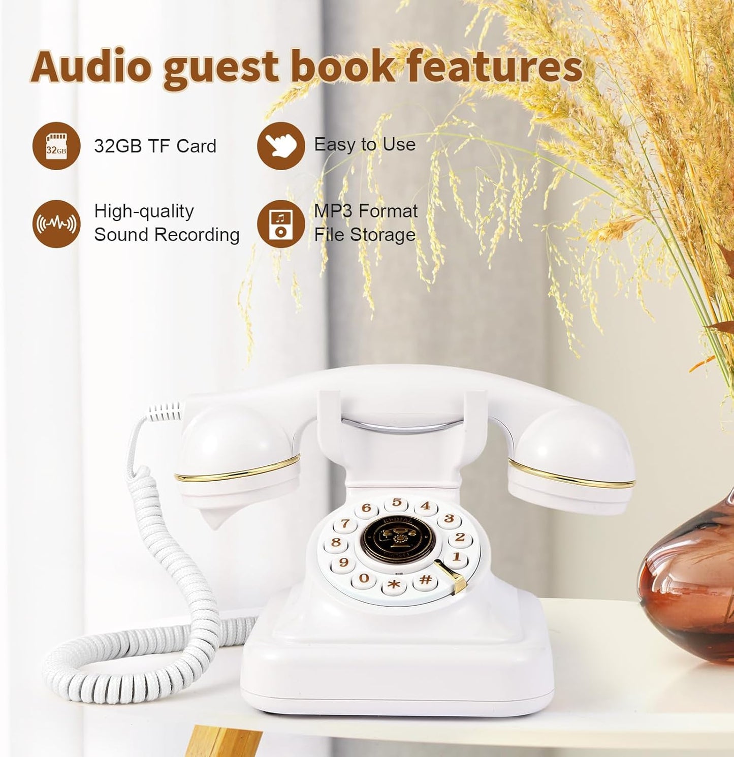 Audio Guest Book Wedding Phone, Audio Guest Book Record Customized Audio Messages Guest Book Alternatives Classic Retro Phone for Parties Birthdays Rentals Confessions Special Occasions