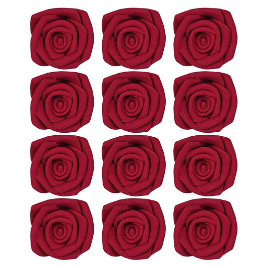 Confect Edible Deep Burgundy Rose Toppers – Edible Roses for Cake & Cupcake Decorations, Perfect for Weddings & Special Occasions- Vegan, Gluten-Free, Dairy-Free, Palm Oil-Free - Pack of 12