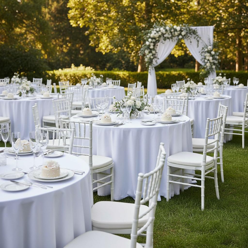 Fitable 6 Pack White Round Table Clothes - 70 Inches in Diameter - Stain Resistant and Washable Tablecloths, Polyester Fabric Table Covers for Wedding, Party, Banquet, Gathering