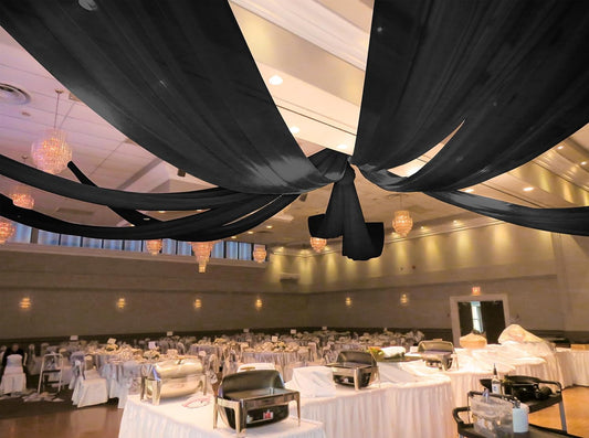 6 Panels Black Ceiling Drapes for Wedding 5ftx10ft Ceiling Drapes Wedding Arch Draping Fabric Cheesecloth Sheer Curtain Romantic Ceiling Decorations for Weddings Party Banquet Ceremony Stage