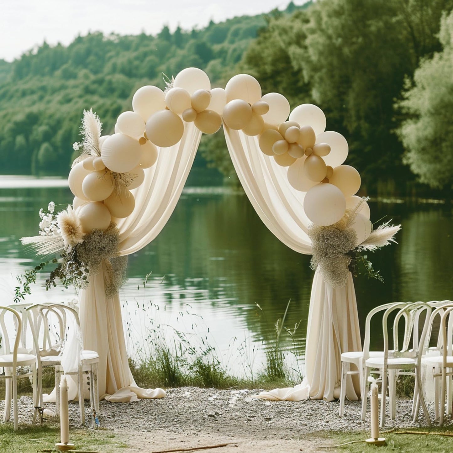 Wokceer Champagne Wedding Arch Draping Fabric Backdrop 4 Panels 28.7" X 20FT Sheer Drapes Fabric for Wedding Arbor Ceremony Party