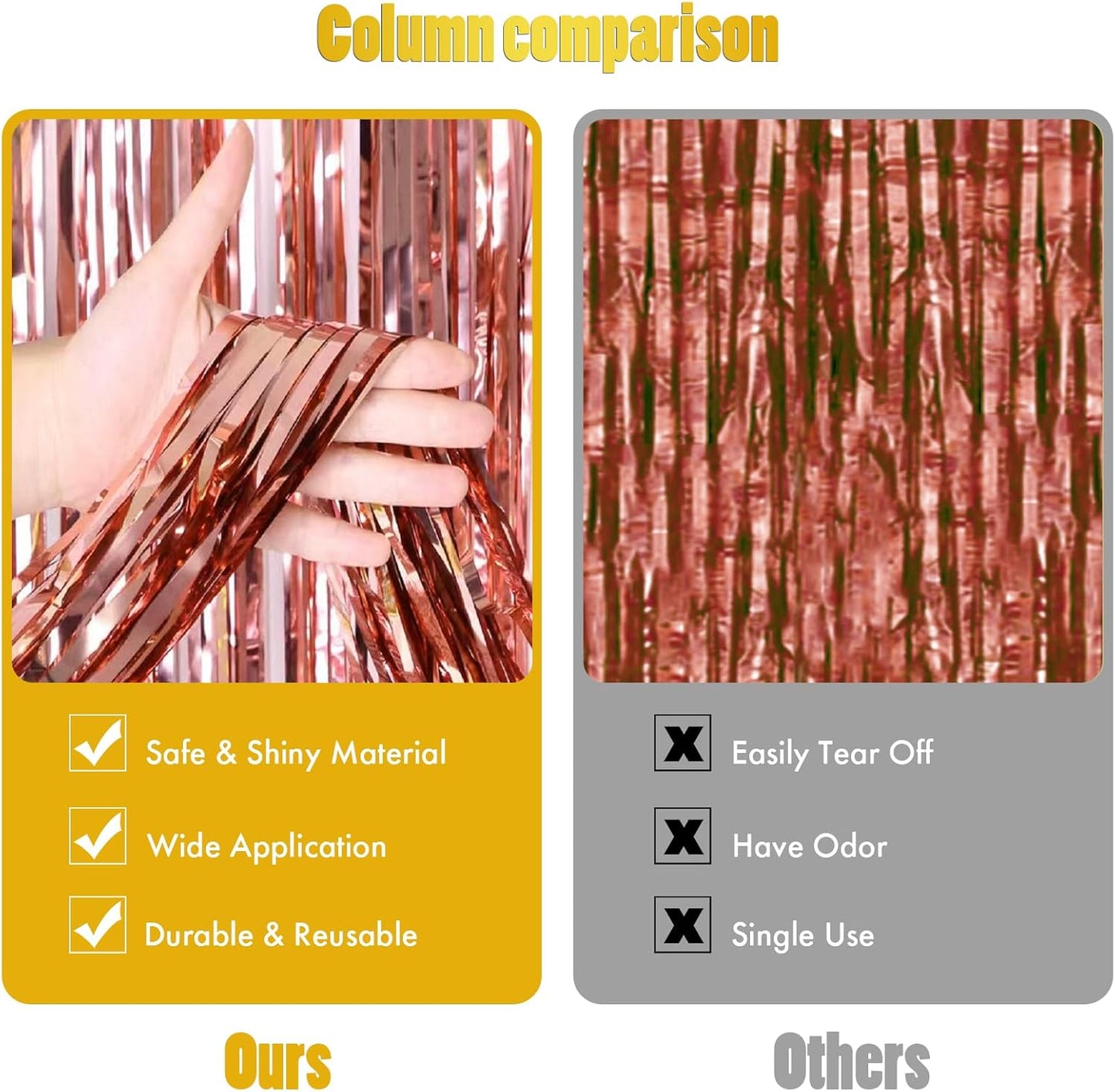 CANREVEL 2 Pack 3.3x8.2 Feet Rose Gold Foil Fringe Backdrop Curtains, Tinsel Streamers Birthday Party Decorations, Fringe Backdrop for Bachelorette Party Bride to Be Birthday Girls Streamers Party