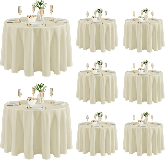 Fitable 8 Pack Round Tablecloths: Stain Resistant Wrinkle Free Circle Table Clothes, Washable Reusable Polyester Table Covers for Wedding Party Birthday Banquet Reception(Ivory, 120 Inch)