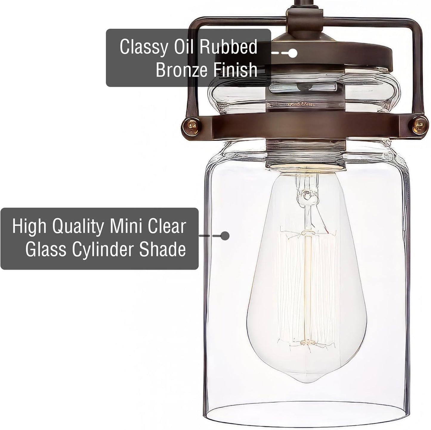 Kira Home Wyer 8" Modern Industrial/Farmhouse Pendant Light + Mini Clear Glass Cylinder Shade, Dimmable Adjustable Wire, Oil Rubbed Bronze Finish
