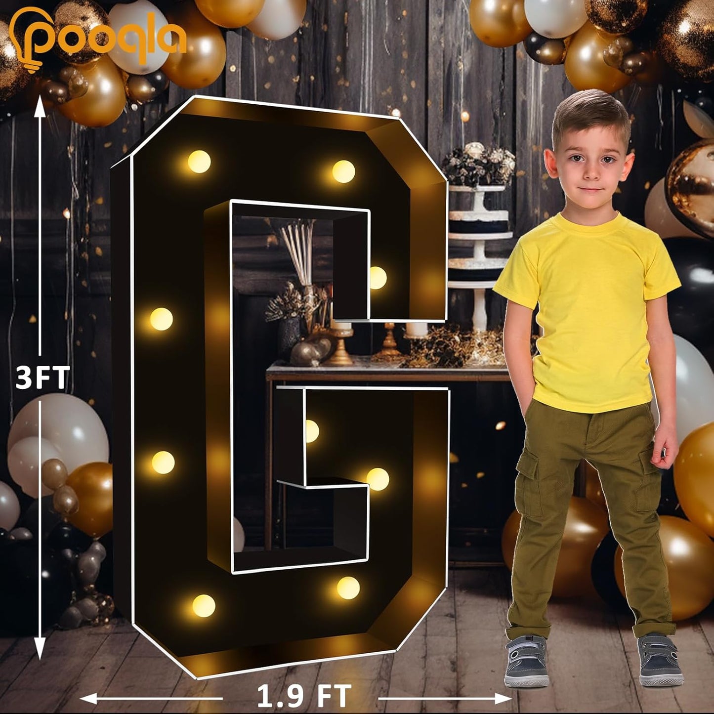 Pooqla 3FT Marquee Light Up Letters, Black LED Party Decor Large Marquee Letters 3 Feet Tall, Giant Mosaic Letter for Birthday Graduation Anniversary Wedding Decoration, Letter G
