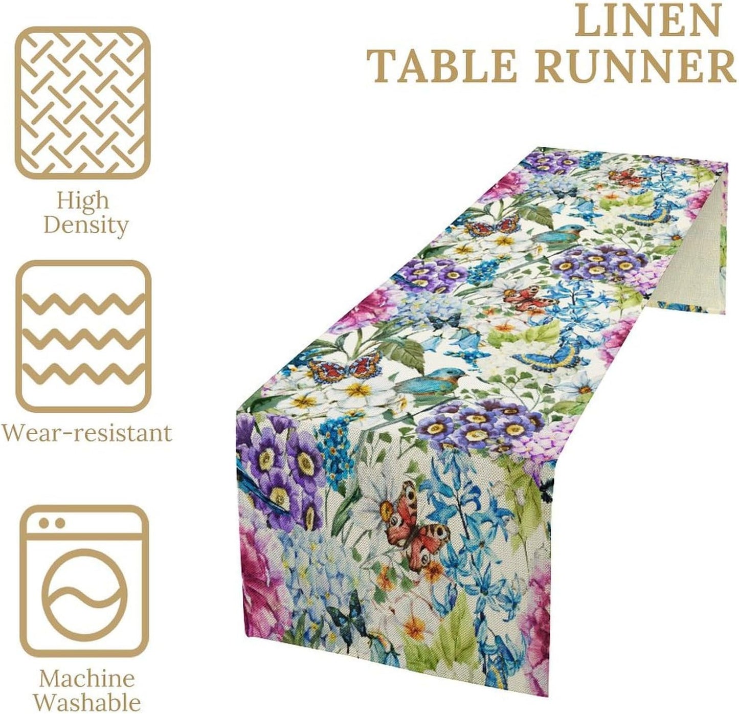 Brown Bird Floral Table Runner Spring Flower Kitchen Table Decoration Suitable for Family Dinner Decoration 13x70 Inch
