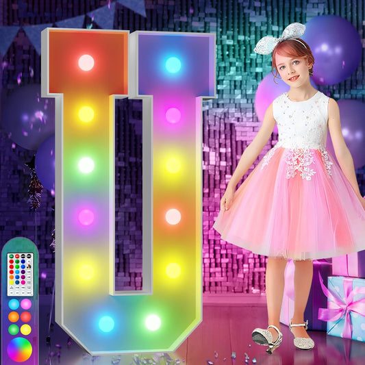 imprsv 4FT Colorful Marquee Light Up Letters U, 18 Colors Large Light up Letters Alphabet Sign with Remote, Large Marry Me Sign, Birthday Party Decorations Baby Shower Anniversary Wedding Decoration