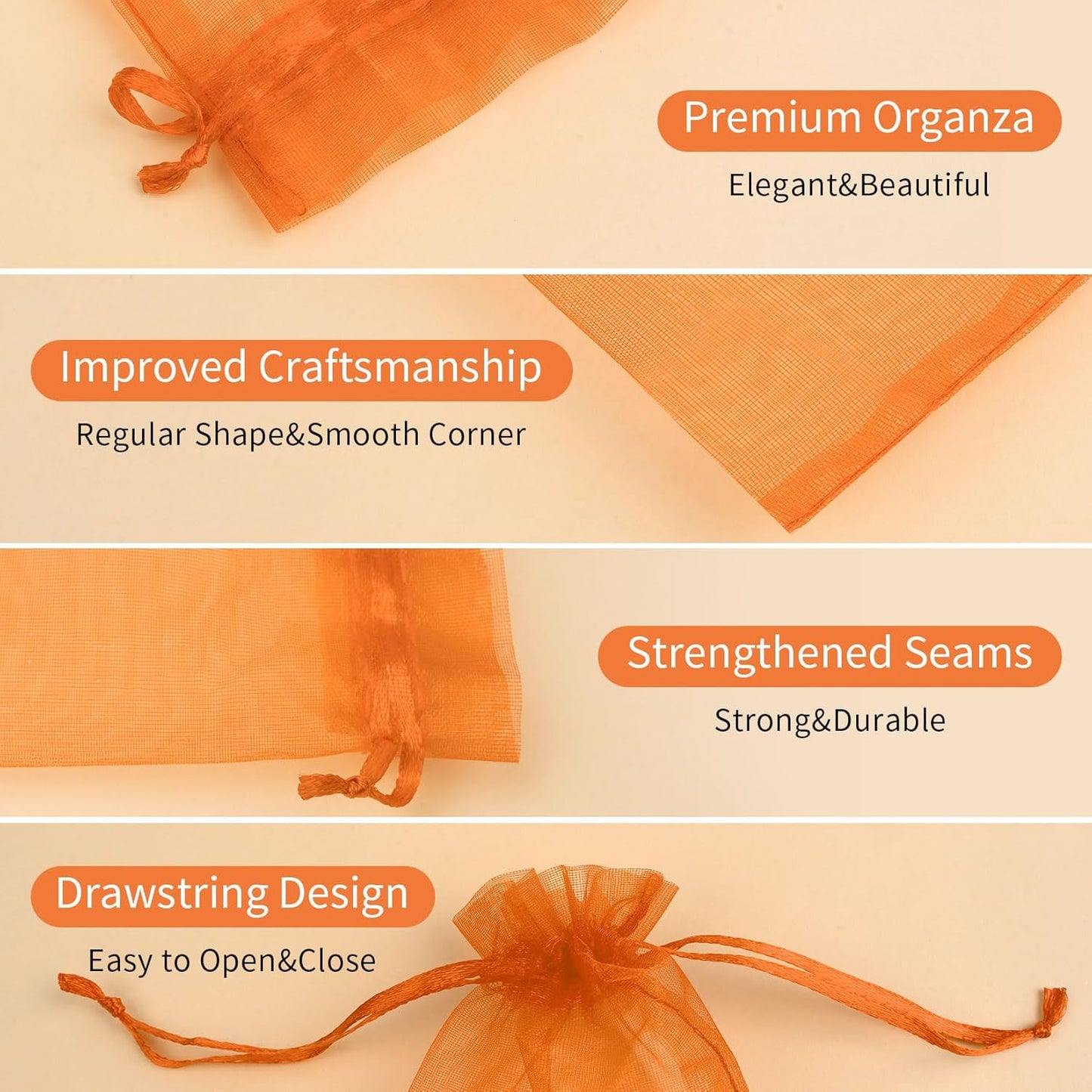 50 Pcs Orange Organza Bags 5x7 Inch, Small Mesh Drawstring Bags Organza Gift Bags Candy Bags Favor Bags for Birthday Party Halloween