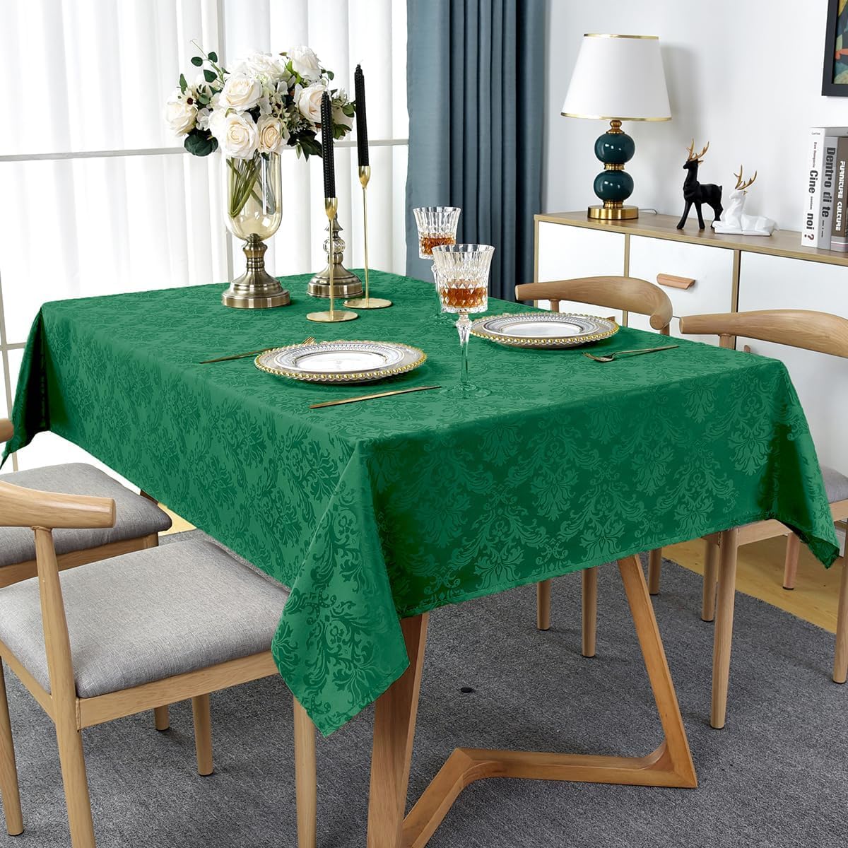 Jacquard Tablecloth Rectangle 52 x 70 Inch, Waterproof Wrinkle Free Damask Table Cloth, Soft Polyester Table Cover for Spring Dining, Easter Party, Banquet, Dinner, Green
