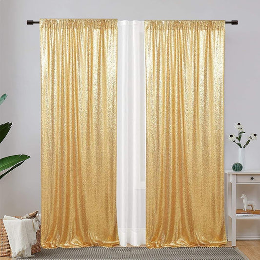 Eternal Beauty Sequin Backdrop Curtains, 2x8 Ft-2 Panels Gold Back Drop for Shimmer Photography Party Wedding Birthday Decor