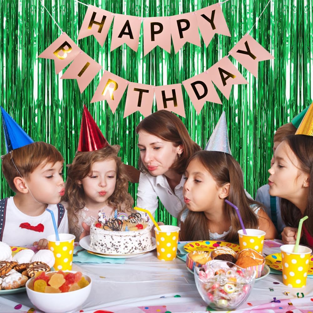 2 Pack Foil Curtain Backdrop Green Metallic Tinsel Foil Fringe Curtains Photo Booth Props for Birthday Wedding Engagement Baby Shower Bachelorette Christmas Holiday Celebration Party Decorations