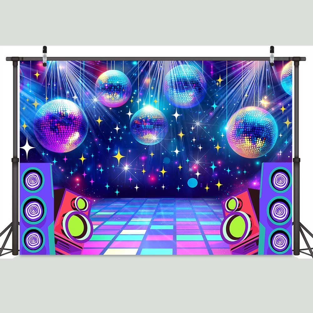 Dance Party Backdrop Retro 80s 90s Theme Stage Dance Ball Music Birthday Party Decoration DJ Photography Background 15 x 10 ft for Baby Shower Picture Photo Shoot Polyester Fabric,Multi1