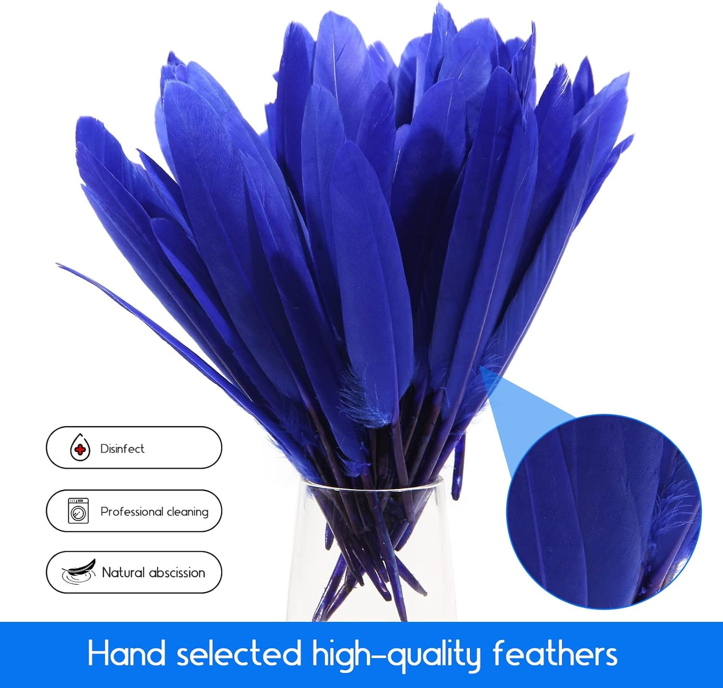 FeelfunFeather 120pcs Blue Goose Cochettes Feather Natural Bulk 4-6 inch 10-15cm for Wedding Party Christmas Decorations DIY Crafts Goose Cochettes Feather