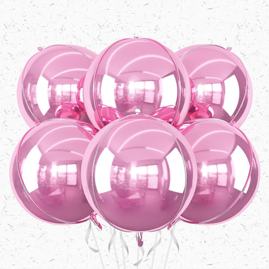 6Pcs Pink Round Foil Balloons,Giant 4D Round Ball Balloons,22 Inch Metallic Pink Balloon for Birthday Wedding Graduation Prom Party Decorations