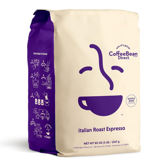 Coffee Bean Direct Italian Roast Espresso, Whole Bean Coffee, Dark Roast, 5 Pound Bag (Pack of 1)