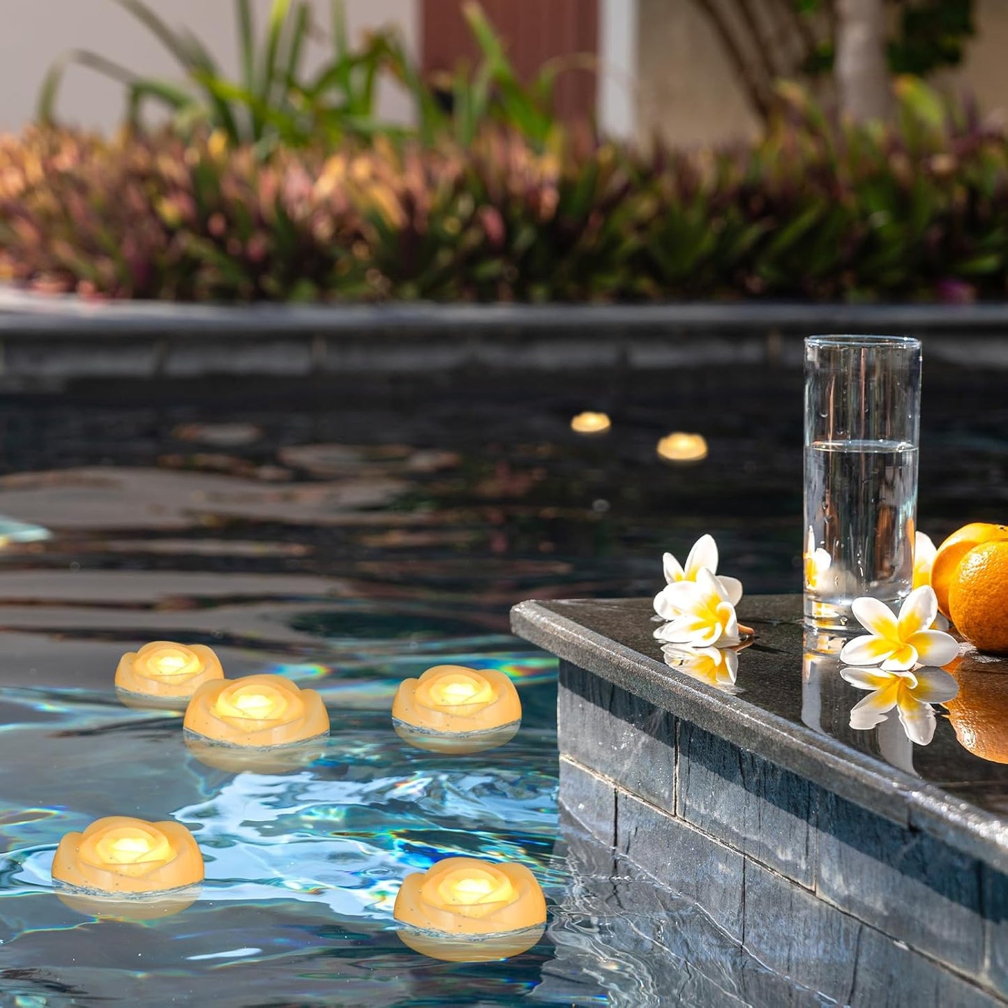 Enido Flameless LED Floating Candles Battery Operated Waterproof Outdoor Plastic Tealights Pack of 24 for Wedding(Ivory)