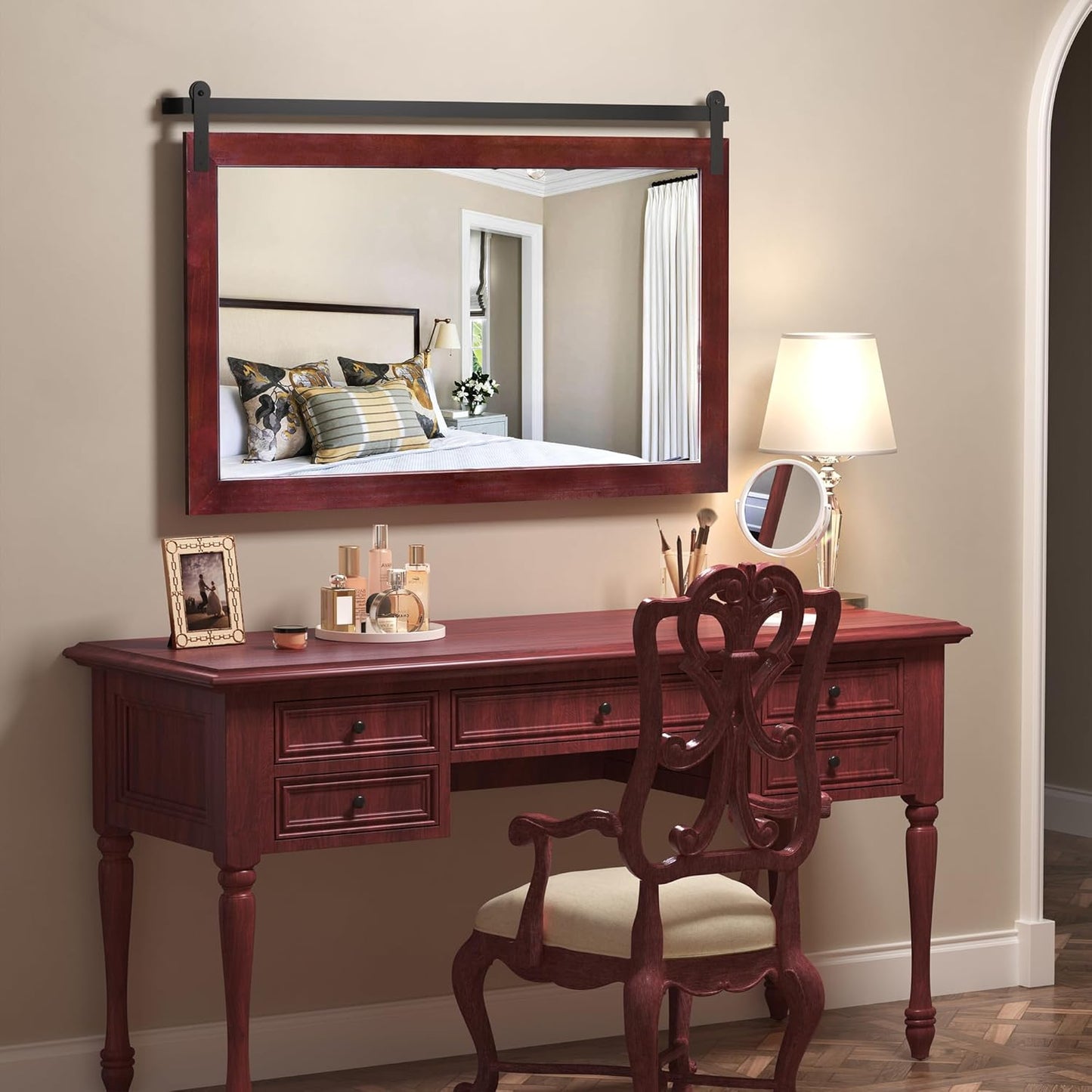 COGOOD Farmhouse Bathroom Mirror - 45 x 30 Rustic Wood Framed Wall Barn Door Mirror for Entryway, Living Room, Entryway Wall Decor (Espresso)