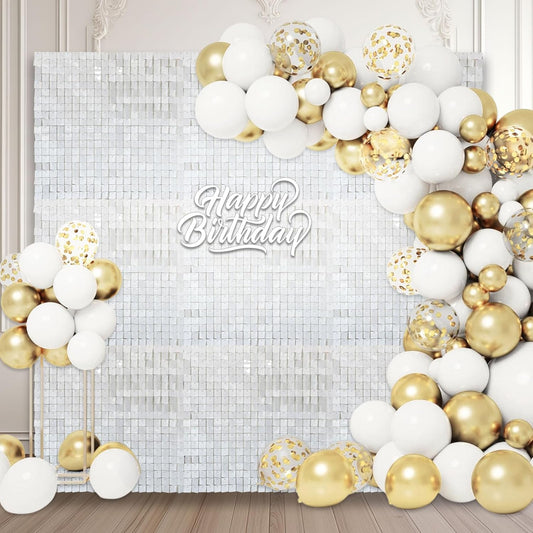 24PCS White Shimmer Wall Backdrop, Square Sequin Photo Backdrops Panel, Glitter Wall Background for Birthdays, Weddings, Christmas, Engagements, Disco Bachelorette Party Decoration (4FTx6FT)