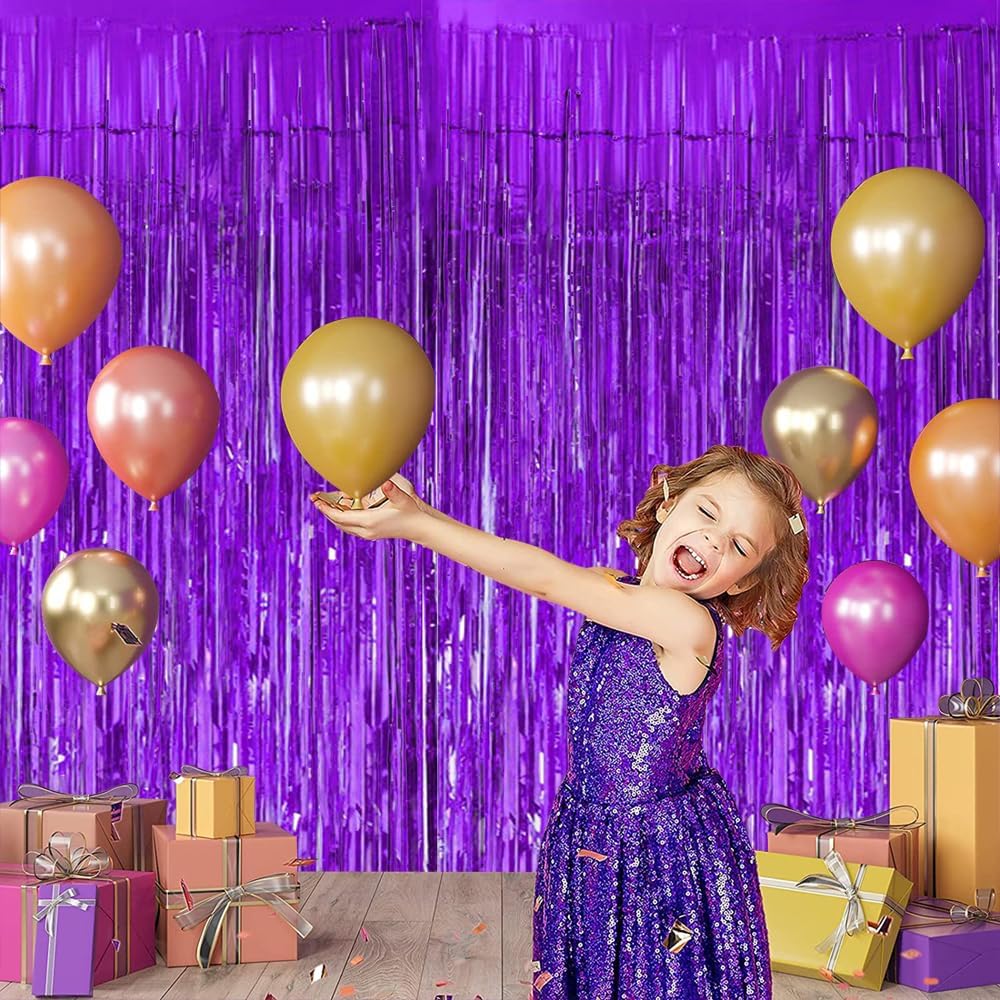 BEISHIDA 2 Pcs Light Purple Violet Door Streamers Tinsel Curtain Party Streamers Backdrop Fringe Foil Wall Background for Birthday Halloween Wedding Party Decoration(3.28 ft x 6.56 ft)