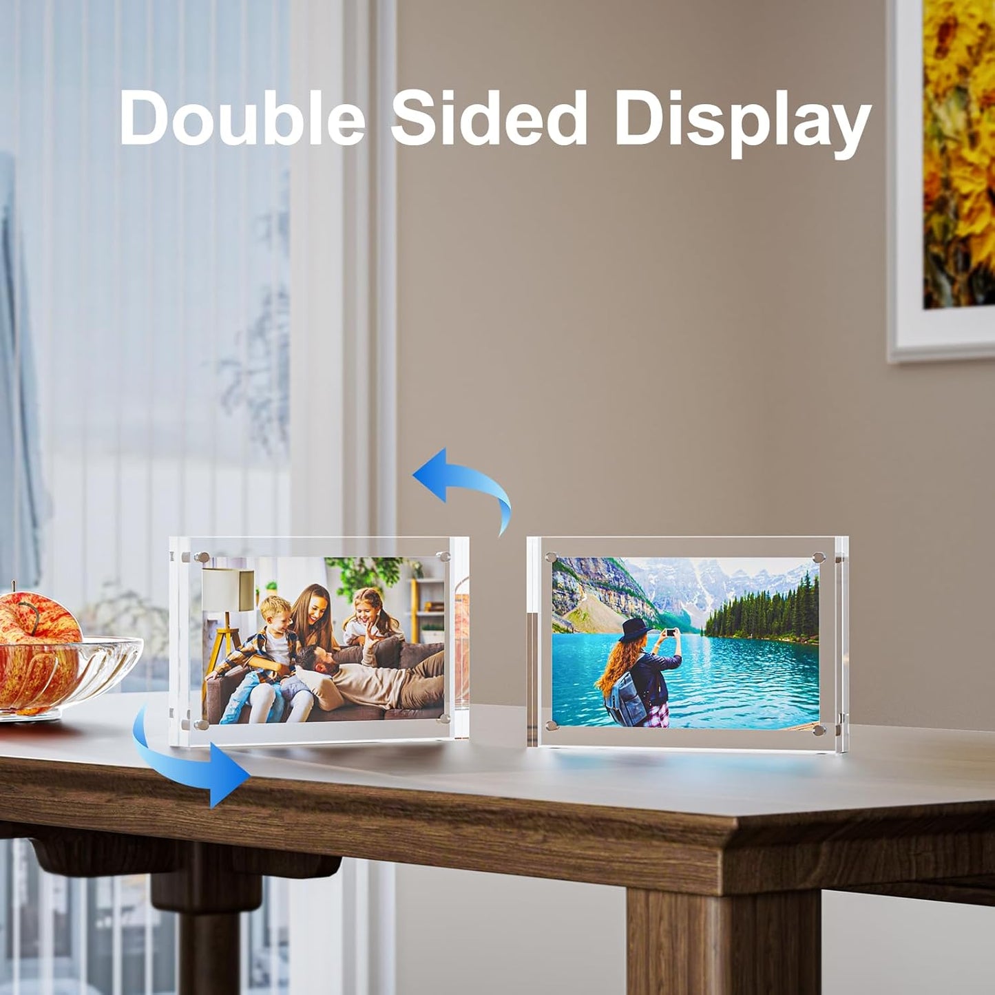 3 Pack 4x4 Acrylic Picture Frames - 20% Thicker Double Sided Magnetic Frame with UV Protection - Freestanding Clear Frameless Display for Tabletops - Modern Photo Frame Set for Home & Office Decor