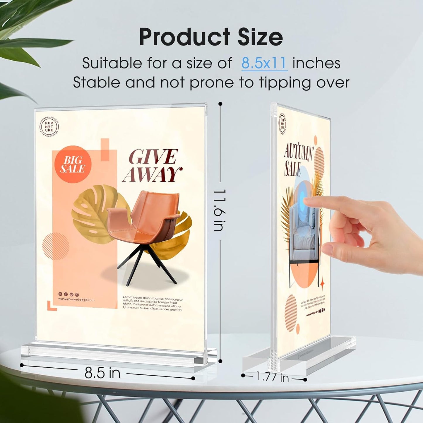 MaxGear Acrylic Sign Holder 8.5 X 11 Inches 10 Pack, Double Sided Plastic Display Stands Table Top Acrylic Frame, Clear Paper Holder Menu Flyer Stand for Stores, Restaurants, Hotels, Office