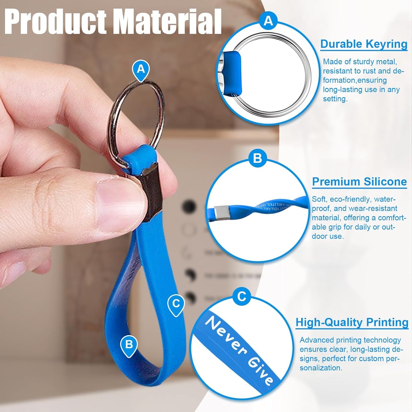 5/10/50/100 Bulk Custom Keychains Silicone Personalized Keychains Customized Text/Logo Keyrings for Events, Awareness, Motivation Customizable