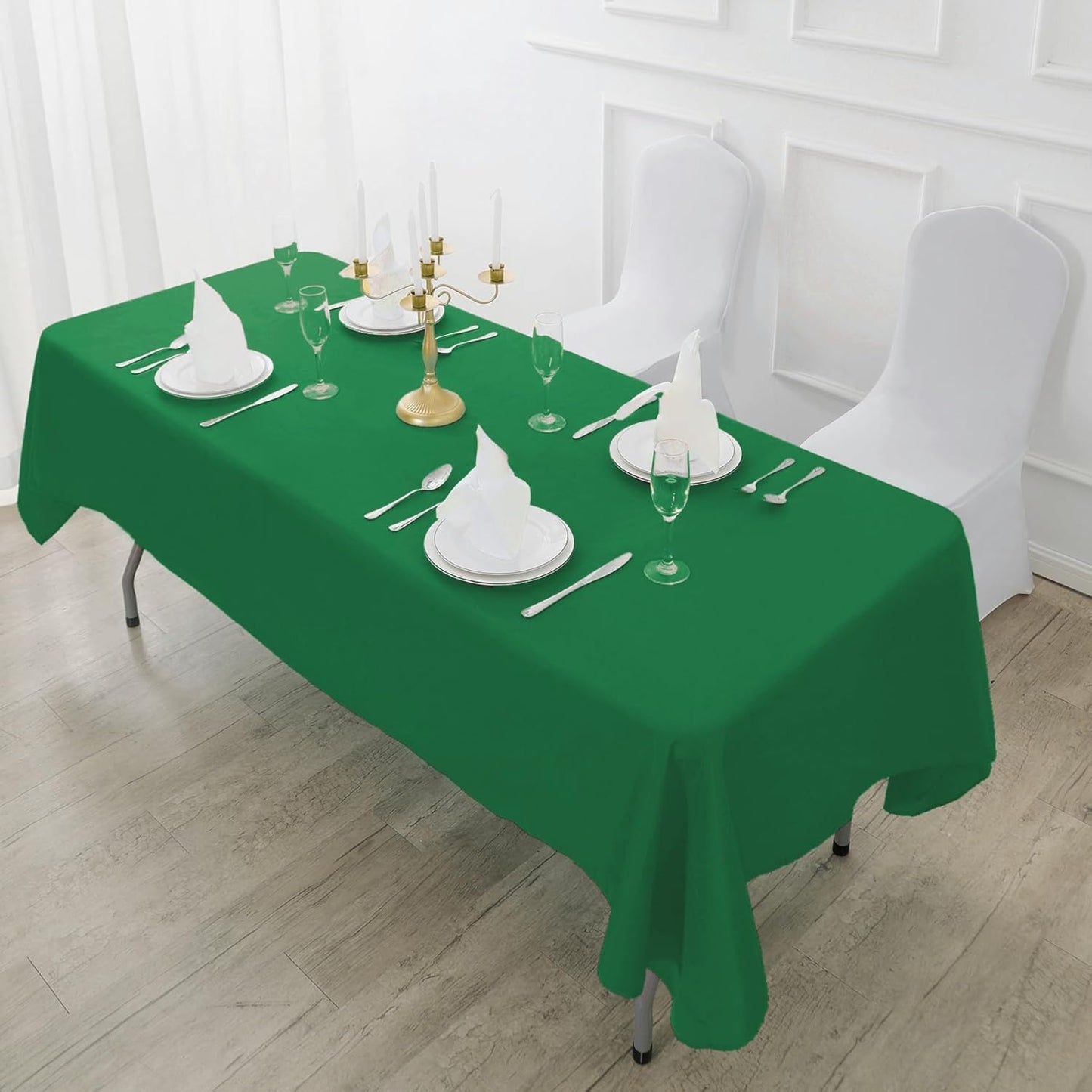 Fokitut 2 Pack Waterproof Rectangle Tablecloth, 90x132 Inch, Stain Resistant and Wrinkle Polyester Table Cloth, Fabric Table Cover for Kitchen Dining, Wedding, Party, Holiday Dinner-Emerald