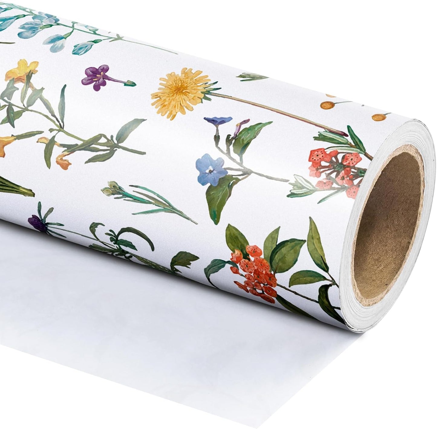 WRAPAHOLIC Floral Wrapping Paper Roll - Mini Roll - 17 Inch x 9.8 Feet - Wildflower Wrapping Paper Perfect for Girls Women Birthday, Wedding, Bridal Shower