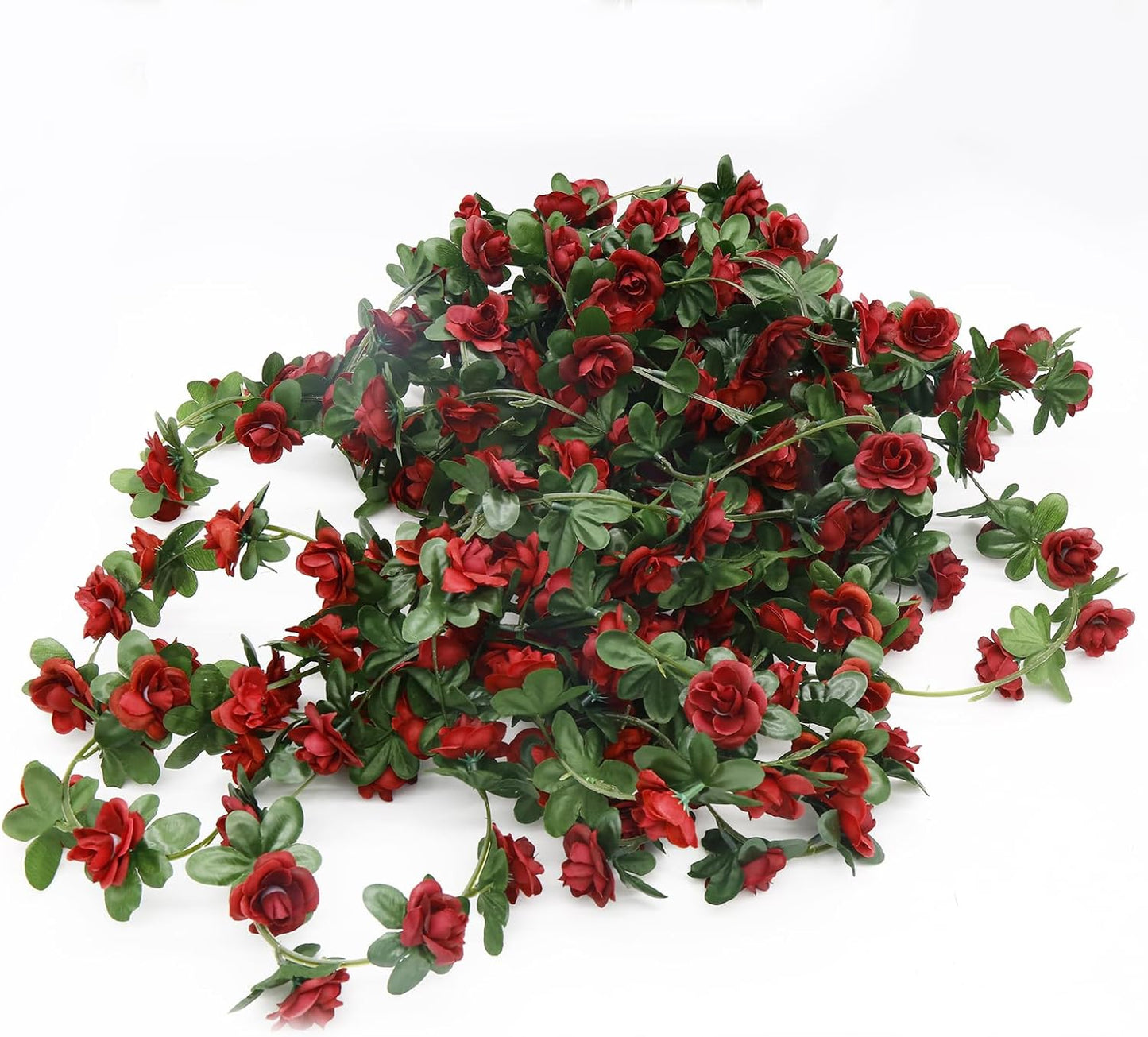 12 PCS 98.4 FT Artificial Flower Garland Red Rose Garland for Wedding Room Decor（12,Wine Red）