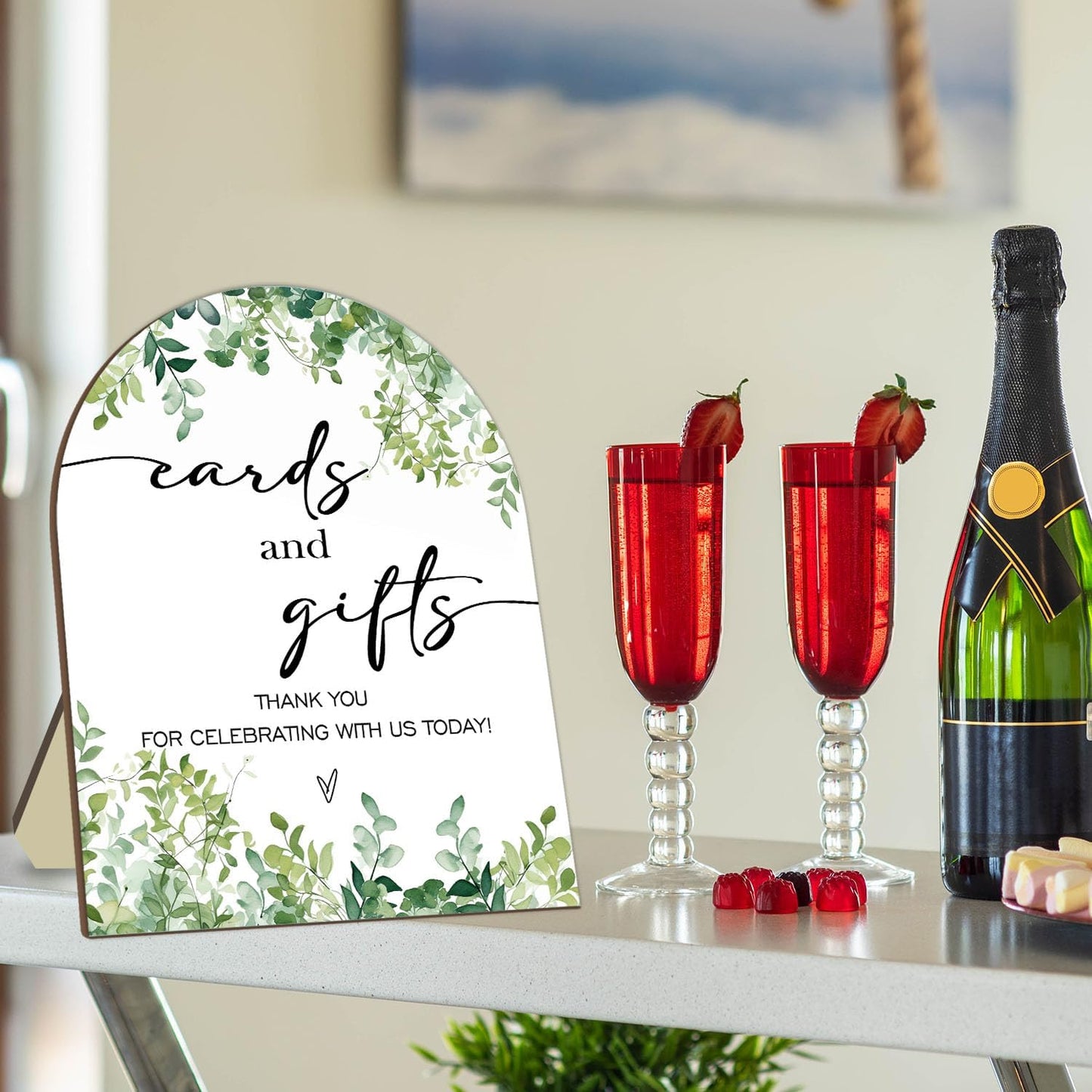 Cards and Gift Sign, Thank You for Your Gift and Well Wishes Sign, Eucalyptus Leaf Decoration Bridal Shower with Stand, Baby Shower Favors, Party Decor Supplies 9 * 11IN