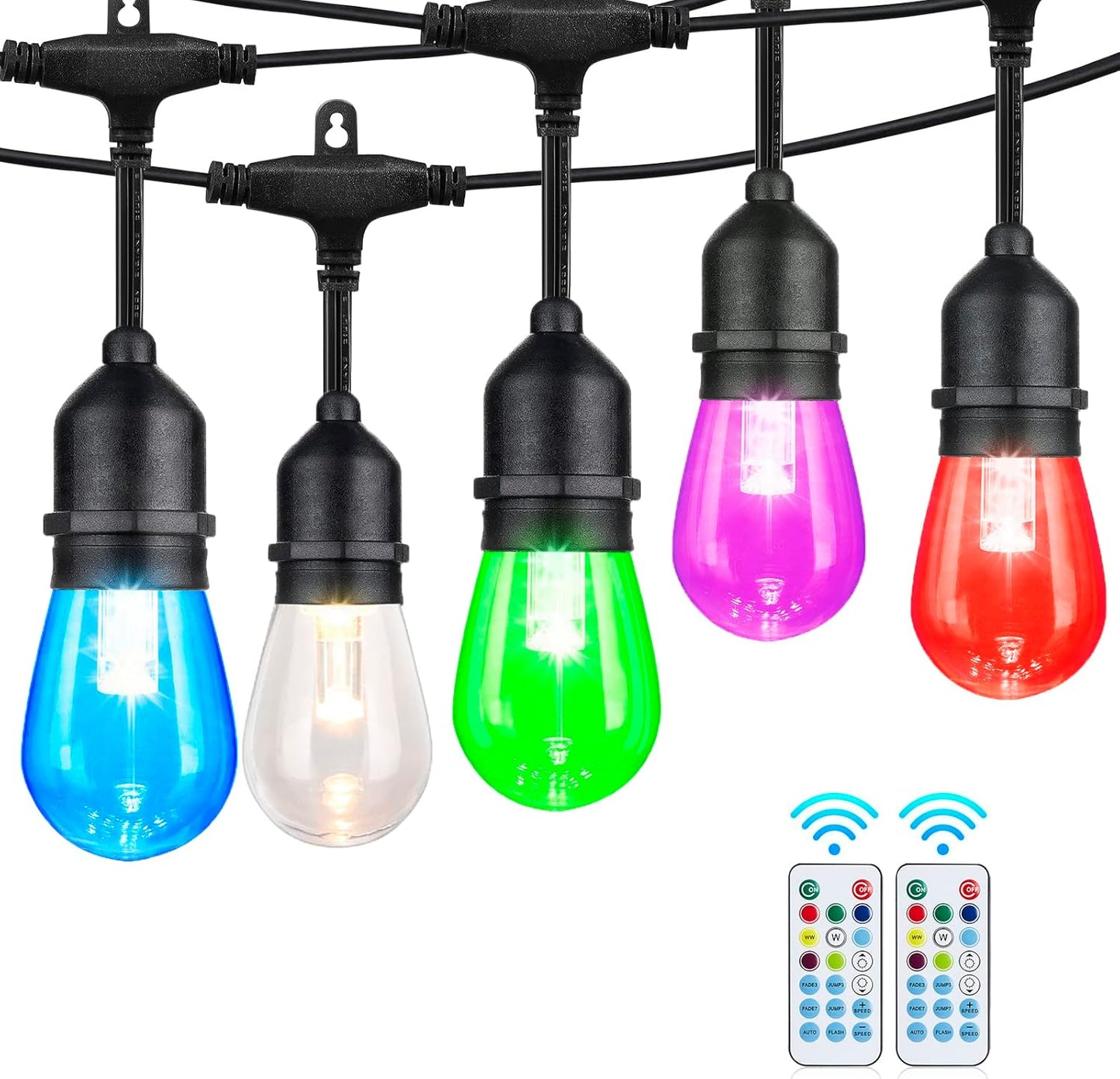 96FT Solar Outdoor String Lights, 30 Shatterproof Edison LED Bulbs, Dimmable RGB Color Changing Patio Lights Waterproof with Remote. for Patio Decor, Garden, Yard,Commercial Use.