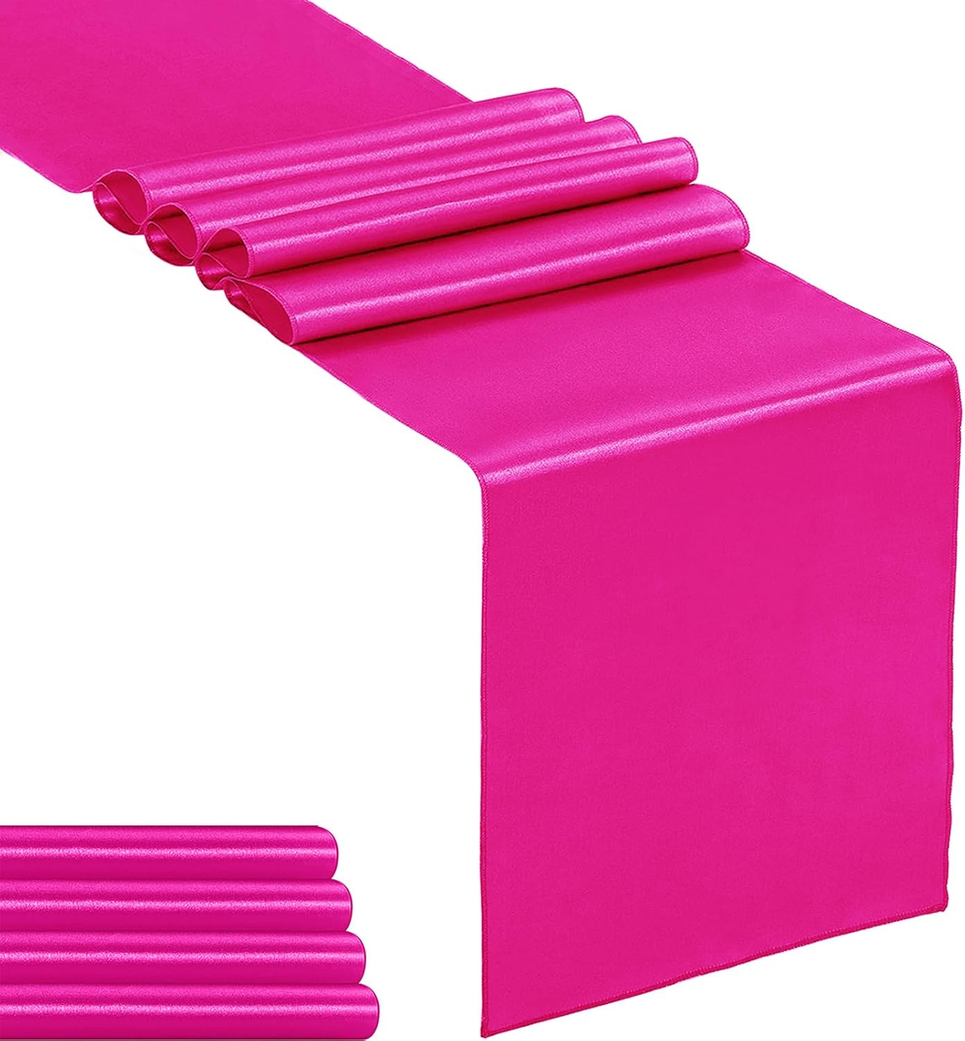 5-Pack Satin Table Runner Fuchsia 12 x 108 inches Long, Table Runners for Wedding, Birthday Parties, Banquets Decorations（5 Pack, 12x108 Inch, Fuchsia）